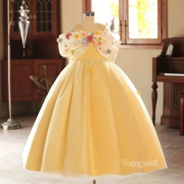 The Premium Yellow Cinderella Princess Dress with Floral Embellishments