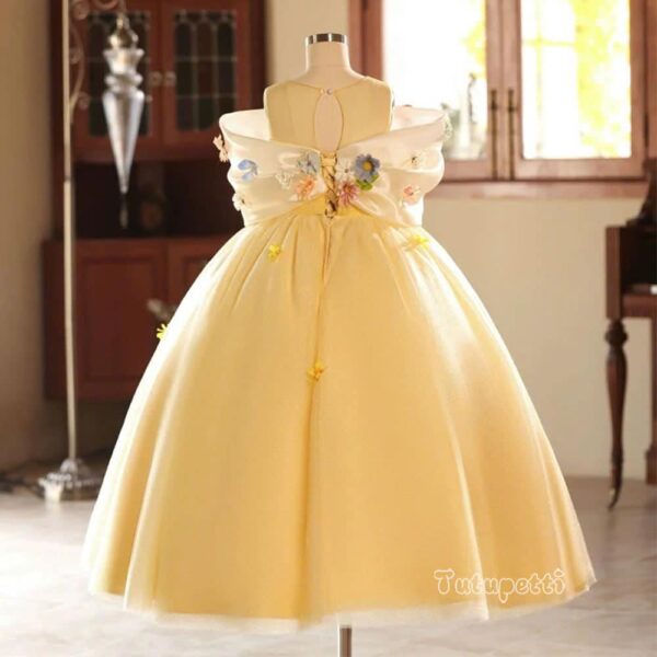 The Premium Yellow Cinderella Princess Dress with Floral Embellishments - Image 5