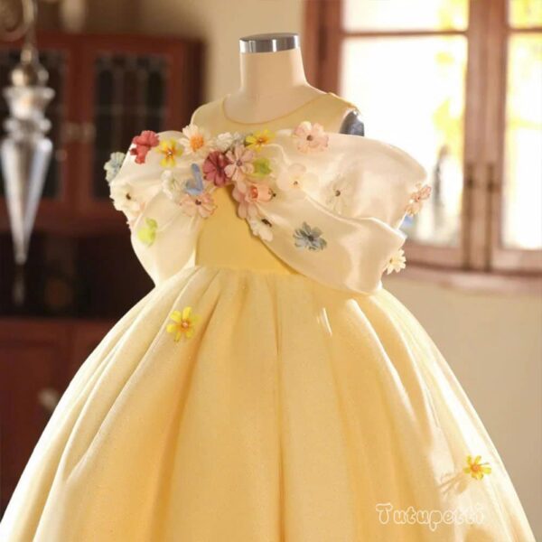 The Premium Yellow Cinderella Princess Dress with Floral Embellishments - Image 2