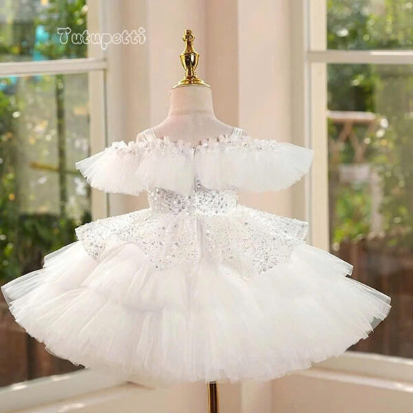 White Layered Sequin Party Dress - Image 3
