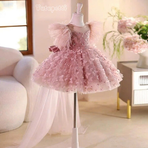 Pink Butterfly Embellished Evening Gown - Image 3