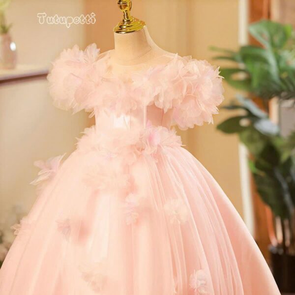 Girls' Elegant Long Floral Embellished Gown - Image 5