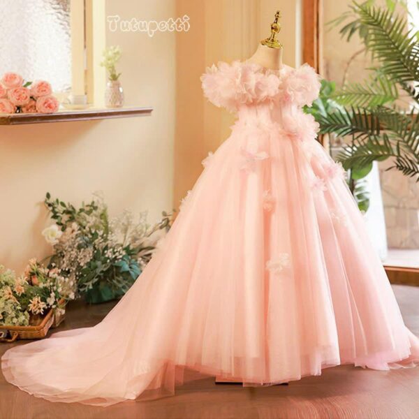 Girls' Elegant Long Floral Embellished Gown - Image 2