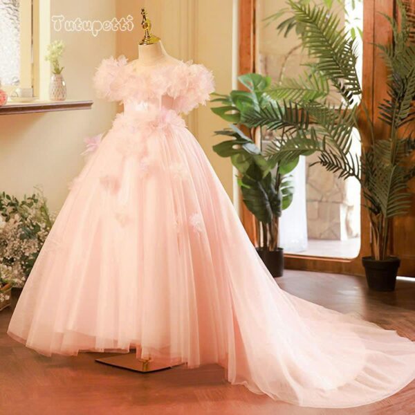 Girls' Elegant Long Floral Embellished Gown