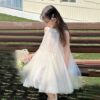 White Floral Bib Dress - Image 3