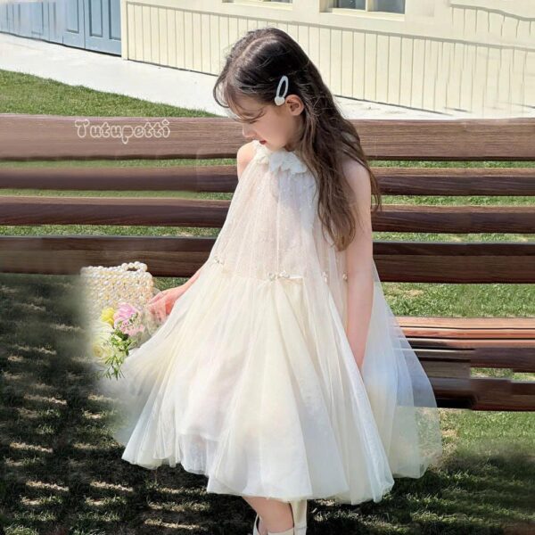 White Floral Bib Dress - Image 3