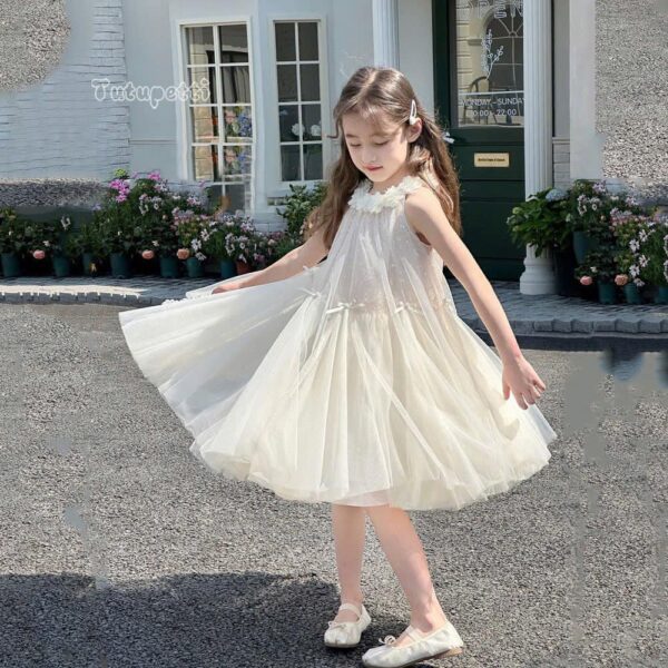 White Floral Bib Dress - Image 4