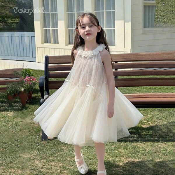 White Floral Bib Dress - Image 5