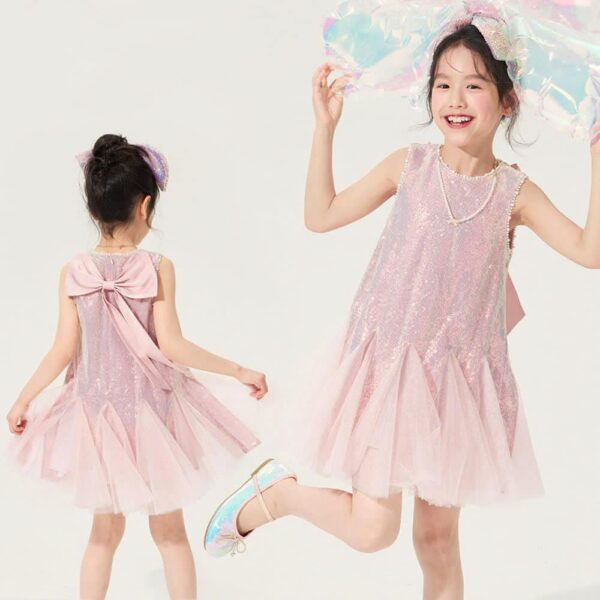 Pink Sequin Mermaid Princess Dress for Girls - Image 4