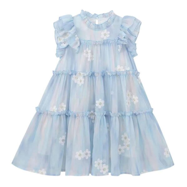 Blue Ruffle Floral Little Lady Dress