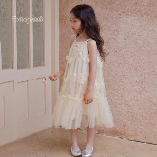 Cream Halter Floral Little Lady Dress - Image 3