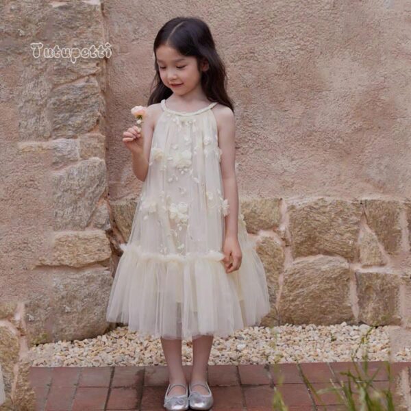 Cream Halter Floral Little Lady Dress